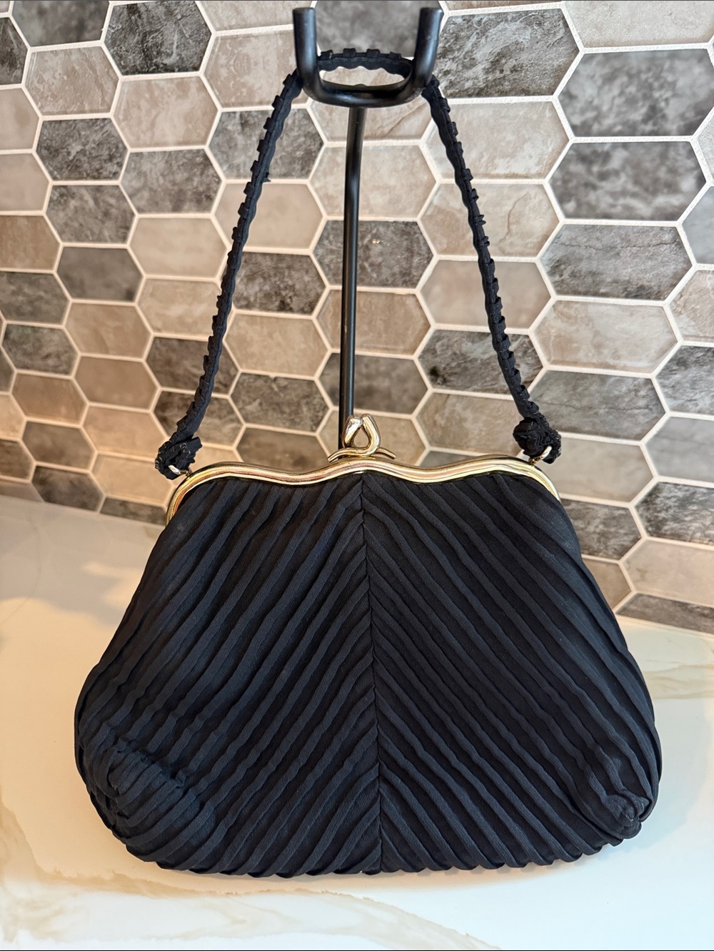 VTG 1950s Julius Resnick JR USA Black Faille Evening Bag Swinging Coin Purse MCM